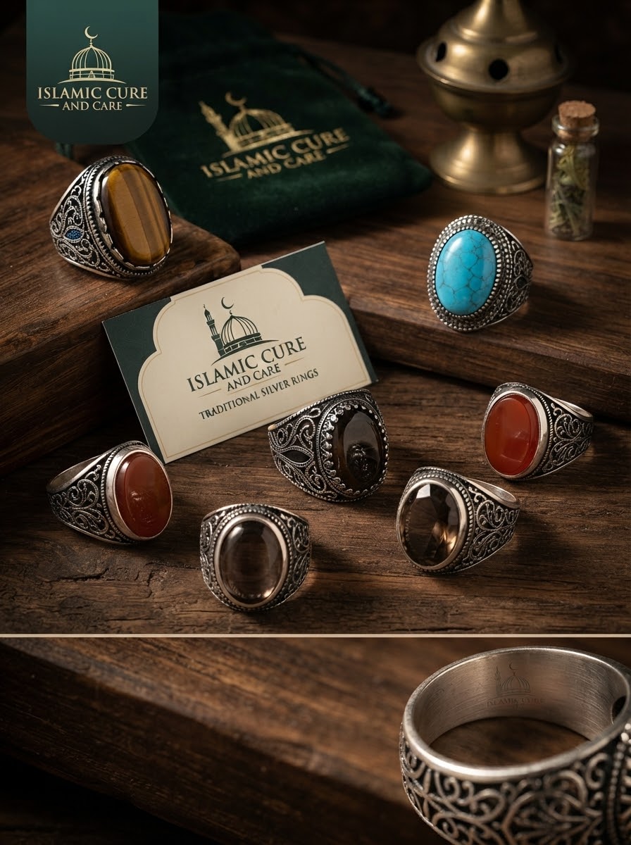 HANDCRAFTED 925 STERLING SILVER MEN'S RINGS WITH GENUINE GEMSTONES By Islamic Cure and Care
